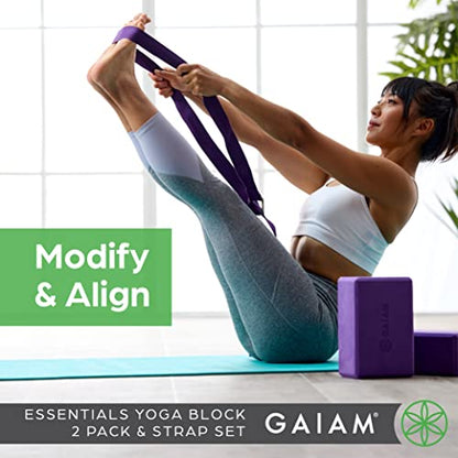 Gaiam Yoga Block - Supportive Latex-Free Eva Foam - Soft Non-Slip Surface with Beveled Edges for Yoga, Pilates, Meditation - color: Black, style: 2 Blocks w/Strap