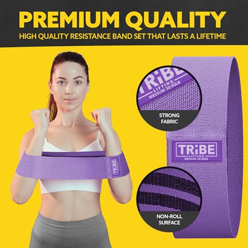 Fabric Resistance Bands for Working Out, 3-Pack for Legs and Glutes - color: Purple