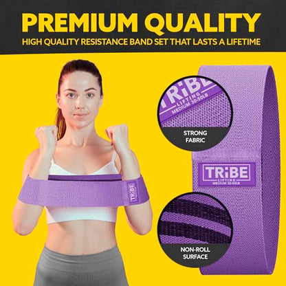 Fabric Resistance Bands for Working Out, 3-Pack for Legs and Glutes - color: Purple