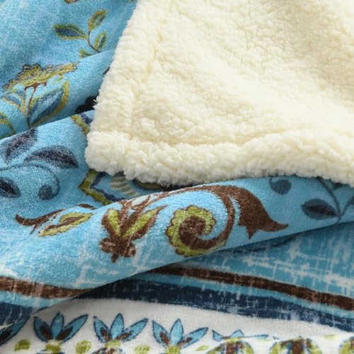 Boho Chic Sherpa Fleece Throw Blanket with Ultra-Soft Cozy Lining,Bohemian Patterned Throws for Sofa,Couch,Bed - color: Boho-olive Green, size: 60" x 80"