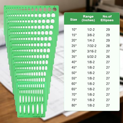 15 PCS Circle Template Set Plastic Circle and Oval Measuring Templates Series Ellipse Template for Students Professionals Precise Drafting with Storage Bag