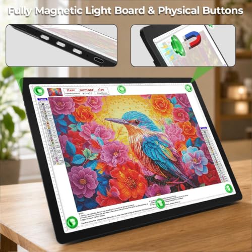 Buspher Magnetic A2 Light Board,25.2"x18.4" Large Light pad with US Adapter | Adjustable High Brightness diamond art light board,3 color light table,Side physical buttons,light board for diamond painting - size: A2