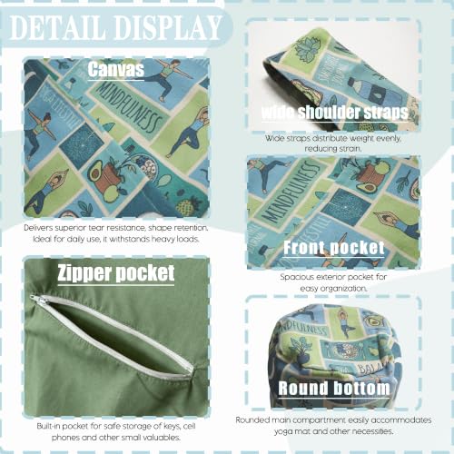 CosInStyle Heavy Duty Cotton Canvas Yoga Bag with Multi-Pocket Organizer, Large Capacity Gym Sports Bags, With 2 Bonus Mat Straps - color: Green Yoga Style
