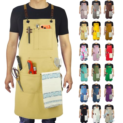 Kitchen Apron, Work Apron, Canvas Apron, Amber | Multiple Pockets, Gardening, Painting, BBQ, Artist, Carpenter, Sizes M to XXL - color: Amber