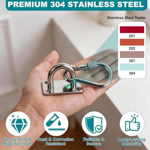 304 Stainless Steel Pad Eye Snap Hooks, 1500LBS Heavy Duty Ceiling Hook, M8 | Hanging Kit with Locking Carabiner, Pad Plate Hooks for Hammock, Chair Swing, Plant,Sun Shade Sail, Marine Boat, Yoga, RXT - color: Silver Square, size: M8