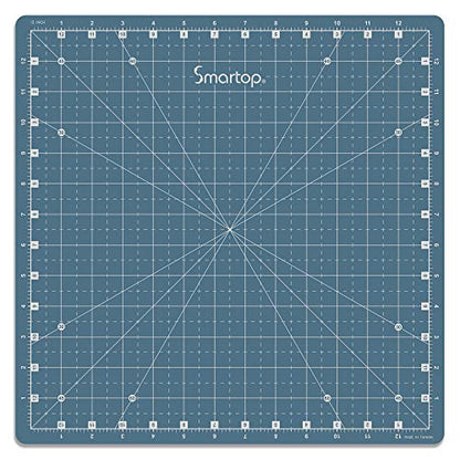 SMARTOP 14"x14" Rotating Self Healing Cutting Mat, Non-Slip Non-Reflective, Good for Quilting, Sewing, Crafts, Scrapbooking, Molandi Blue