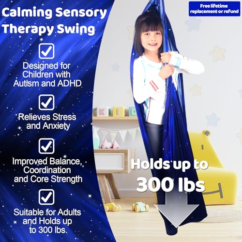 HiCamer Sensory Swing for Kids Indoor and Outdoor Therapy Cuddle - color: Space Blue