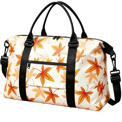 TOPBAG Travel Duffle Bag, Waterproof Weekender Carry On Tote Bags for Women, Sport Gym Bag for Men, Hospital Bag for Labor and Delivery, Overnight Luggage Bag with Trolley Sleeve Coral - color: Maple Leaf