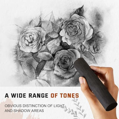 Gueevin 10 Pcs Jumbo Willow Charcoal Sticks 0.79-0.94 Inch Large Soft Willow Charcoal Chunky Drawing for Sketching Artist Back to School Supplies, Black