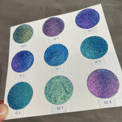 IUILE Handmade Watercolor Paints - Oceans 8 Dot Card (9 colors). Color Shift, Metallic, Shiny, Shimmer - color: Oceans8 Dot