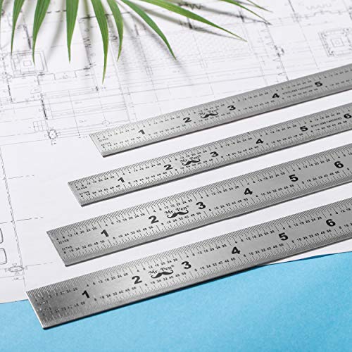 Mr. Pen- Machinist Ruler, 4 Pack, (6, 8, 12, 14 Inch) | Stainless Steel Metric & Imperial, Precision Measuring Tool, 1/64", 1/32", 0.5 mm Graduation for Engineering, Carpentry - style: 6, 8, 12, 14 inch