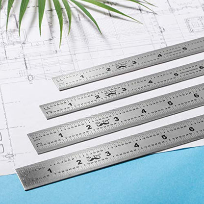 Mr. Pen- Machinist Ruler, 4 Pack, (6, 8, 12, 14 Inch) | Stainless Steel Metric & Imperial, Precision Measuring Tool, 1/64", 1/32", 0.5 mm Graduation for Engineering, Carpentry - style: 6, 8, 12, 14 inch