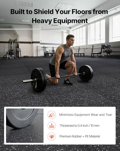 VEVOR 0.4Inch 48sq.ft 12 Tiles Gym Flooring for Home Gym, Rubber Top with High Density EVA Foam, 24 x 24In Gym Floor Exercise Equipment Mats, Interlocking Gym Mats, Puzzle Workout Mats, Black & Gray - color: Black & Grey, style: 12 Tiles (48 Sq Ft)