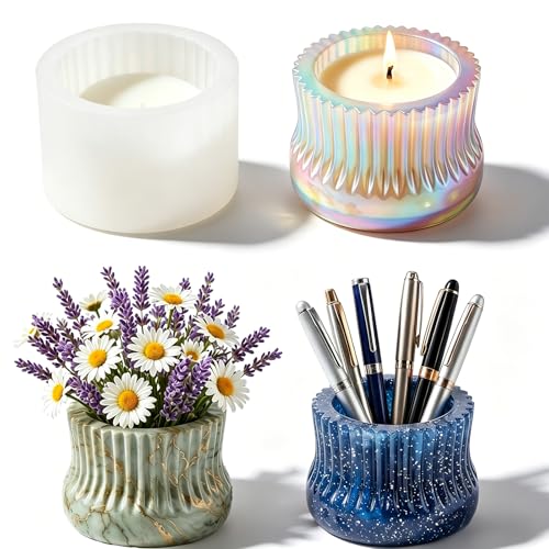 Wavy Ruffles Resin Mold Silicone Candle Jar Mold for Epoxy Casting | Epoxy Resin Casting Mold for Candle Making, DIY Bottle Jewelry Trinket Container Candle Holder Flower Pot Crafts Home Decor - color: Wavy Resin Molds