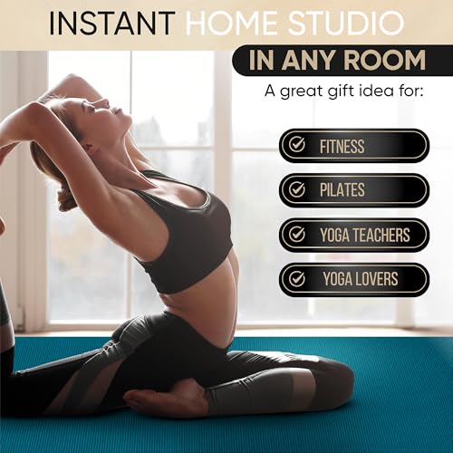 Gorilla Mats Large Yoga Mat – 6'x4', 7'x5' (8mm) Extra Thick & Wide Non-Slip Exercise Mat for Home Gym Flooring – Ultra Comfortable Workout Floor Mat for Barefoot Fitness, Anti Fatigue, Stretching - color: Oasis Blue Mat with Gray Towel, 2 Storage Straps