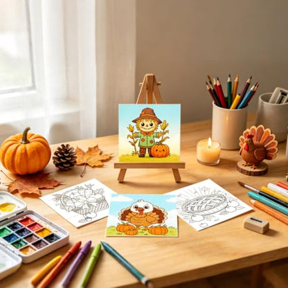 Fall 12 Packs Pre Drawn Canvas to Paint, Thanksgiving Pre Printed Canvas for Painting, Pre Stretched Canvas Outline Painting Boards for Beginners, Students, Party Favors(4 * 4in) - color: Fall