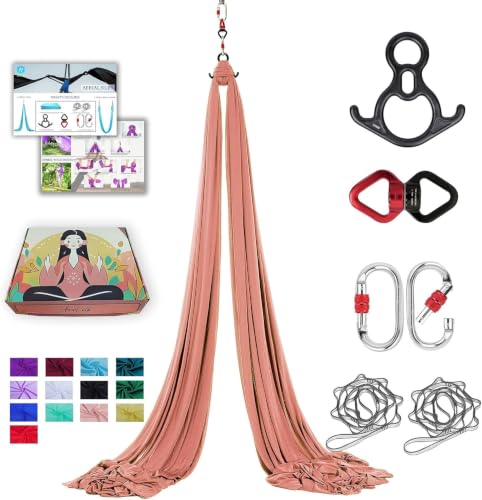 Aerial Silks Kit & Aerial Yoga Hammock - 11Yd Premium Fabric with Hardware | Easy Setup for Flying Yoga, Aerial Swing & Fitness - Supports Up to 14ft Rigging(Navy) - color: Gold