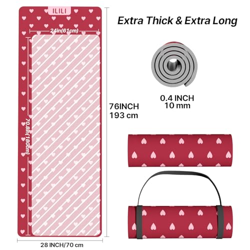 ILILI Suede TPE Yoga Mat, 10mm Thick, 76" x 28" Extra Long with Strap - color: Rose Pink