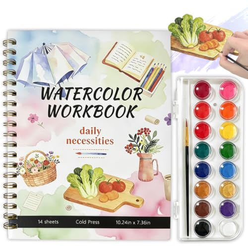 Watercolor Workbook, 16 Colors Watercolor Books Paint Set for Adults Teens | Watercolor Book for Beginners,Creative Exploration Coloring Book Set for Gifting to Creativity and Joy - color: Daily Necessities Theme