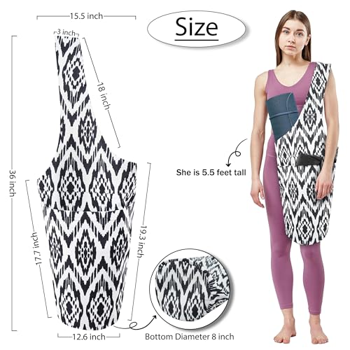 Yoga Mat Bag Yoga Tote Bag with Large Pocket and Zipper Pocket Yoga Mat Bag Carrier Fit Most Size Mats and All You Stuff - color: white black