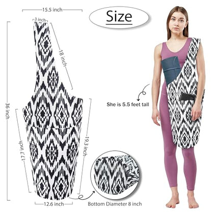 Yoga Mat Bag Yoga Tote Bag with Large Pocket and Zipper Pocket Yoga Mat Bag Carrier Fit Most Size Mats and All You Stuff - color: white black