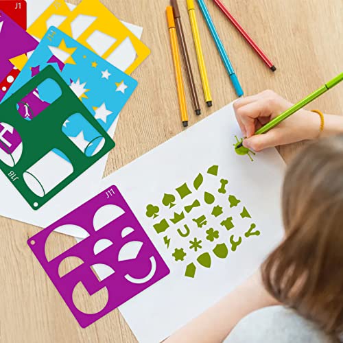 Peohud 40 Pieces Geometric Shaped Stencils, Simple Drawing Chalk Stencils, Colorful Art Painting Template Set for DIY Craft, 5.9 x 5.9 Inches (Pack of 2) - size: 5.9 inches (square) (Pack of 2)