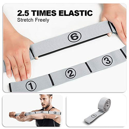 Stretch Strap, Elastic Yoga Stretching Strap, Multi-Loop for Physical Therapy, Pilates, Yoga, Dance & Gymnastics Exercise and Flexible Pilates Stretch Band - color: Grey