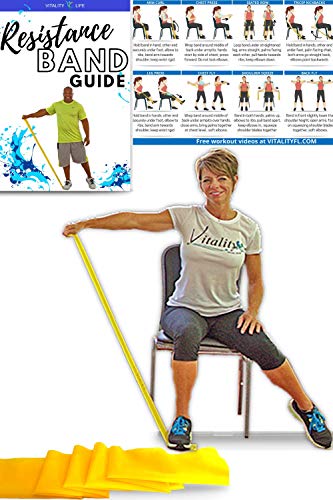 Vitality 4 Life with Curtis Adams Senior Resistance Band: 가벼운 저항, 더 긴 길이 + 지침 가이드(한글이 아닐 수 있음). 라텍스 프리. 운동, 스트레칭, 물리 치료