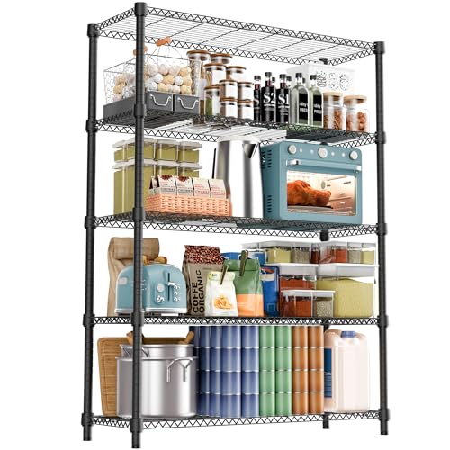 M MZG 1750LBS 47.2" W 5 Tiers Shelf Steel Storage Shelves Shelving Unit Steel Organizer Wire Rack for Home,Kitchen,Office,Garage Black 17.7" D x 47.2" W x 72.4" H - color: Black, size: 5 tier, 17.7" D x 47.2" W x 72.4" H