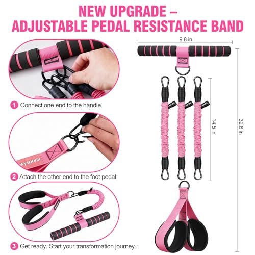 Foot Pedal Resistance Band with Handle, 3-Tube Multifunction Adjustable Yoga Elastic Exercise Bands, Home Workout Equipment for Women & Men to Abdomen, Waist, Arm, Core/ABS, Leg - color: Pink