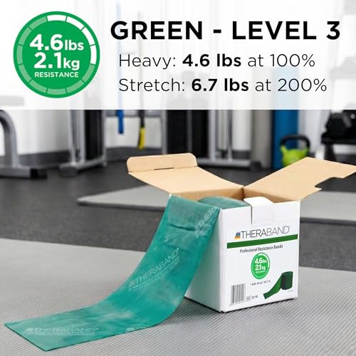 THERABAND Resistance Band, 50-Yard Roll, Latex Elastic Band for Exercise, Stretching, Physical Therapy, Yoga, Pilates, Home Workouts, Cut-to-Length, Color-Coded Levels - color: Green | Heavy, style: Non-Latex