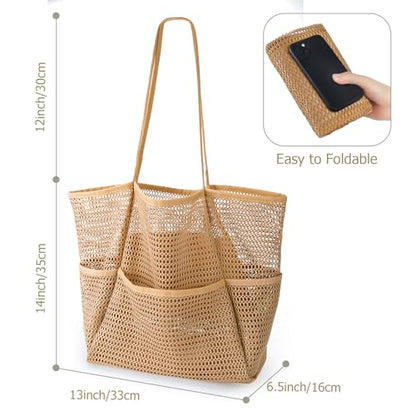 Iioscre Beach Bag for Women, Causal Hobo Handbags with Zipper Inner Pocket - color: Khaki-001