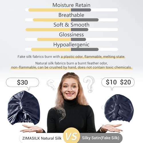 ZIMASILK 22 Momme 100% Mulberry Silk Bonnet for Sleeping Women, Navy - color: Navy