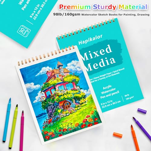 Mixed Media Sketchbook 9"x12" Multimedia Sketchbook, 30 Sheets Sketch Book | Top Spiral Bound Sketch Book, 98lb/160gsm Mixed Media Paper, Watercolor Paper Sketch Pads for Drawing, Painting, Art Supplies - size: 9" x 12"