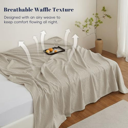 PHF Lightweight Waffle Weave Blanket King for Bed Light Taupe 104"x90" - color: Light Taupe, size: King(104"x90")
