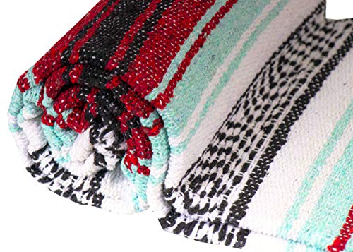 El Paso Designs Mexican Yoga Blanket – Colorful Falsa Serape Throw for Yoga, Beach, Picnic, Saddle, or Home Décor – Soft Woven Boho Blanket (Red and Mint) - color: Red and Mint