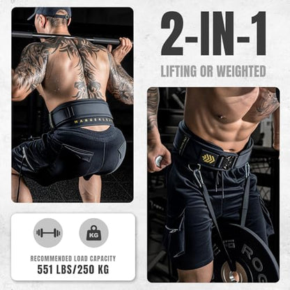 MANUEKLEAR 2-in-1 Weightlifting Belt & Dip Belt with 36.7 IN Rope, Double-Layer Weight Lifting Belts, Powerlifting Gym Weighted Belt for Pull Up Squat - color: Midnight Black, size: M(30-33in)