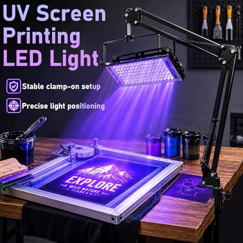 Feghezja 100W LED Exposure Unit UV Screen Printing Light, UV Black Light with Adjustable Stand&Fixing Clamp for Screen Printing, Cyanotypes, Resin, 3D Printer Curing, Jewelry Making Supplies - color: 100W