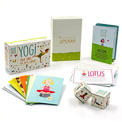 YOGi FUN Ultimate Yoga Bundle - 40 Yoga Cards + Wooden Dice Game Set | Educational Activities for Kids Ages 5+ | ADHD Therapy Montessori Waldorf Classroom | Boys Girls Physical Emotional Development