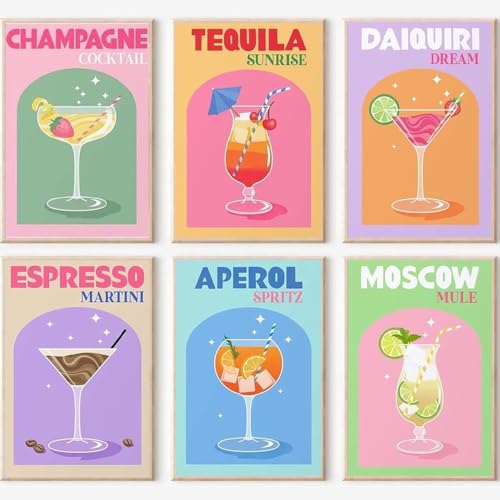 DAZZLEDOTS 6 Pack Diamond Art Kits for Adults, Cocktail Diamond Painting | 5D Diamond Art Kits for Beginners Retro Cocktail DIY Full Drill Paint by Diamonds Dot Gem Art for Home Wall Decor 12x16Inch - color: DT015