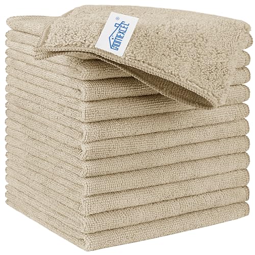 HOMEXCEL Brown Microfiber Cleaning Cloth, Microfiber Towels for Car, 12 PK | Lint Free Cleaning Rags for Household & Kitchen, Car Wash Towels for Detailing Drying, Scratch-Free, 11.5"X 11.5" - color: Brown