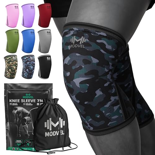 Modvel 7mm Neoprene Knee Sleeves for Men & Women Weightlifting & Powerlifting – Compression Knee Sleeve Support for Squats, Gym, Training – USPA, IPL Approved – Medium Army/dark (Pair) - color: Q ARMY/DARK, size: Medium