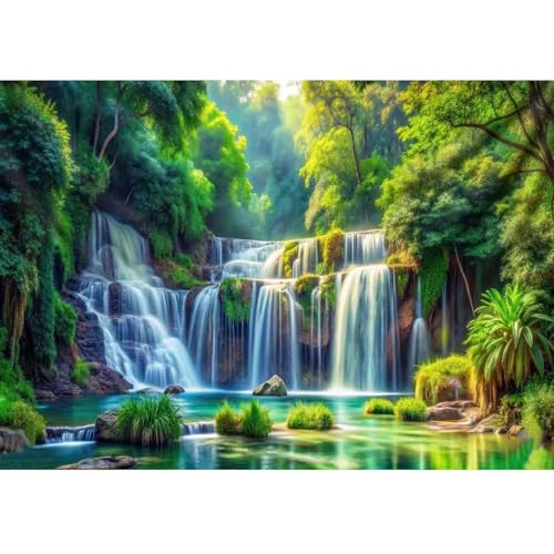 GEMOUJ Forest Waterfall Diamond Art Kits for Adults,Waterfall Landscape 5D Diamond Painting Kits for Adults,DIY Full Drill Round Paint by Diamonds Dot Art Crafts Paintings,Home Wall Decor 12 X 16inch - color: GM8823