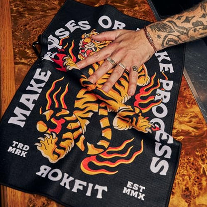 RokFit Gym & Golf Towel – Multi-Use, Quick-Dry, Durable Utility Towel with Bold Graphic and Carabiner Clip (Make Excuses Or Make Progress) - color: Make Excuses Or Make Progress