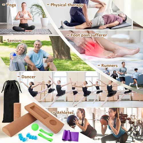 Balance Board for Ankle Stability Training, Cork Wobble Board Set with Foot Massage Roller and Resistance Band for Home Office Gym, Exercise Equipment for Physical Therapy and Yoga