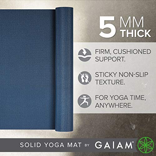 Gaiam Yoga Mat - Premium 5mm Solid Thick Non Slip Exercise & Fitness Mat for All Types of Yoga, Pilates & Floor Workouts (68" x 24" x 5mm) - color: Indigo Ink