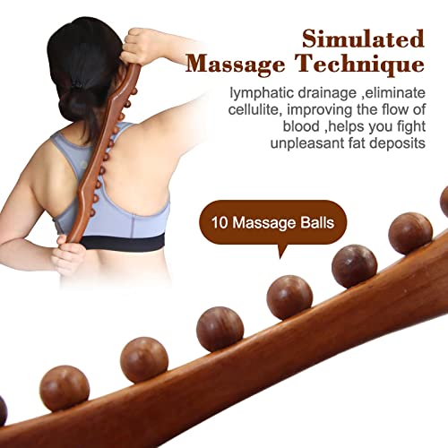 Wood Therapy Massage Tools, 21 inch Lymphatic Drainage Massager, Handheld Massage Stick & Wood Therapy Tools for Neck and Back Pain Stomach Body Shaping Anticellulite Leg - style: 10 Balls