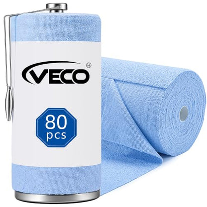 Veco Microfiber Cleaning Cloth Roll with Holder 80 PCS, 12" x 12" Blue - color: Blue-st
