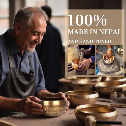 AKLOT HandMade Meditation Singing Bowl: Tibetan Sound Bowl Set with Pure Tone, Sound Bath Bowl with Cushion, Mallet, Spiritual Gift for Chakra Clearing, Mind Healing, Yoga, Prayer, Relaxation (4 Inch) - color: 4 inch Flower