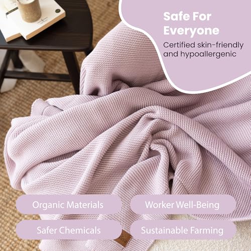 Dalisa Alina GOTS Organic Cotton Throw Blanket, Lavender Frost, 80x90 in - color: Lavender Frost, size: 80x90
